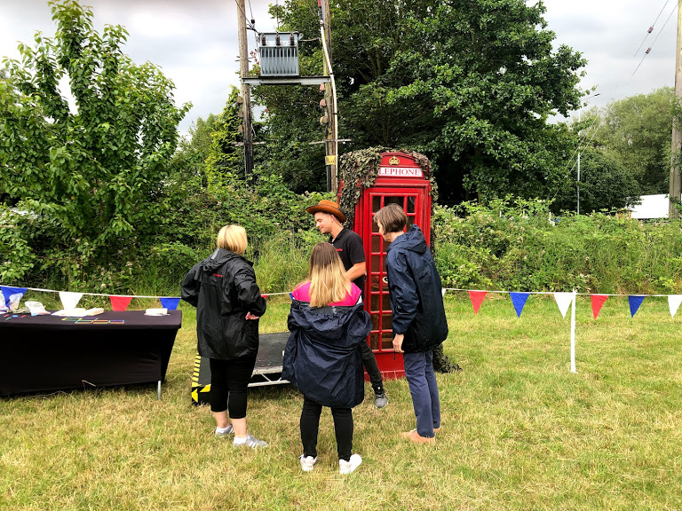 British theme red telephone box